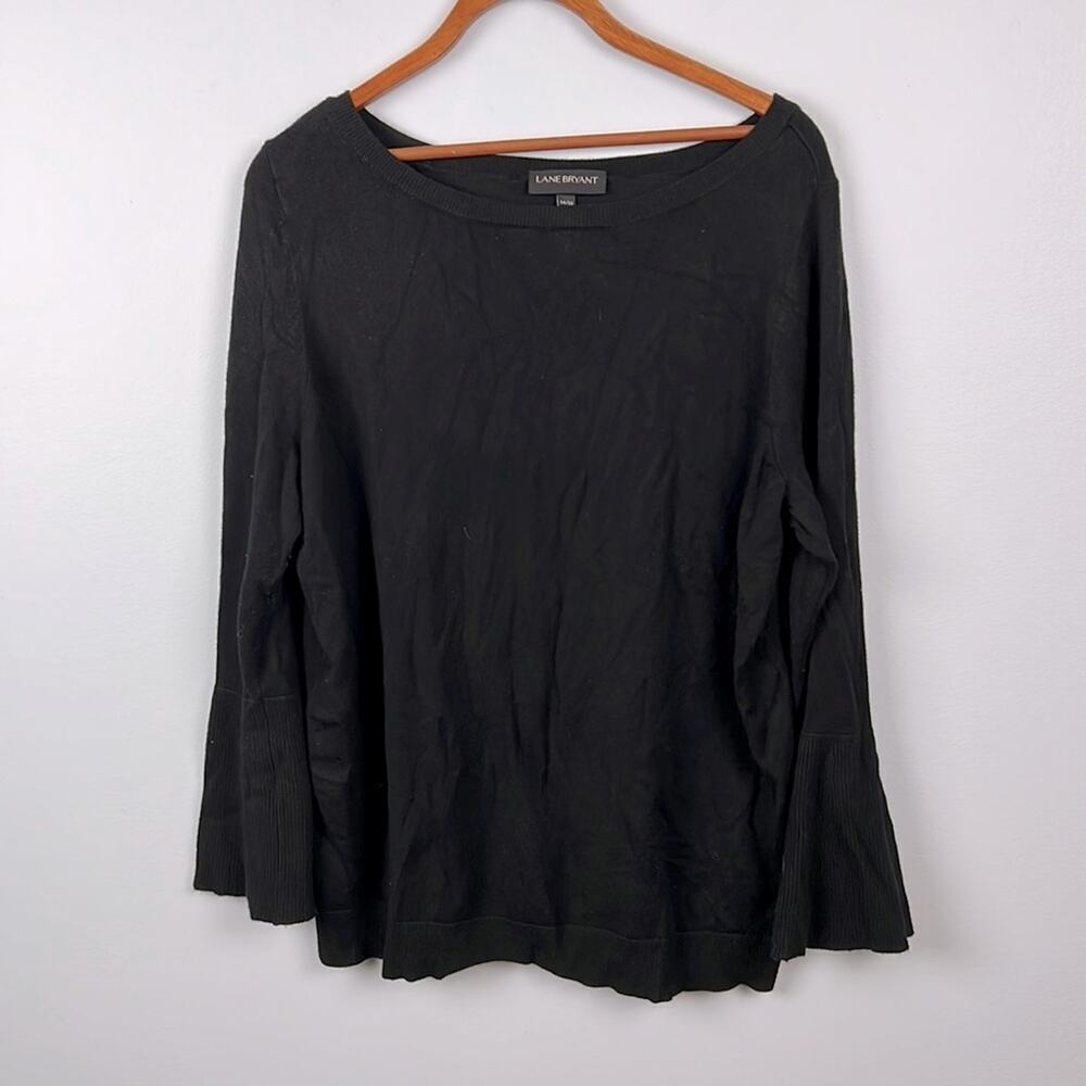 Lane Bryant plus size 14/16 solid black flare sleeve sweater